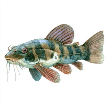 Detailed Illustration Of A Striped Corydoras Catfish On A Plain Isolated White Background