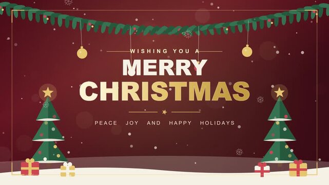 Animated Holiday Greeting Card with Falling Snowflakes and Festive Decorations