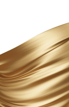 Luxury champagne gold fabric waving isolated on transparent background with copy space 3D render