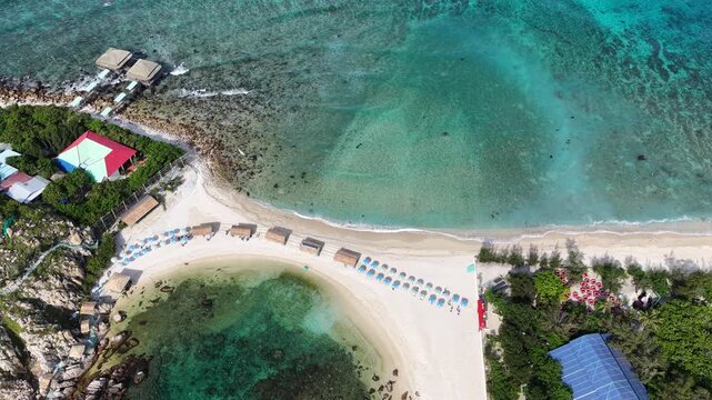 An aerial view of Yen Island, Hon Noi, Nha Trang, Khanh Hoa. This is a famous eco-tourism area in Nha Trang Bay, about 25km from Cau Da port, boasting a unique double beach and a natural swallows' cav