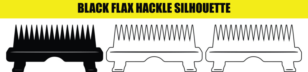Black flax hackle silhouette icon set for fiber processing and traditional textile industry tools. © Shohel