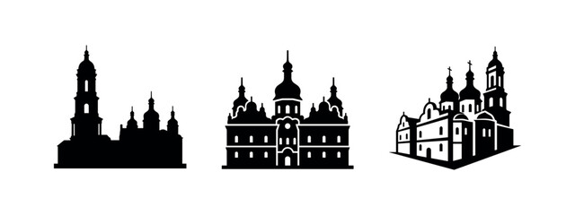 Silhouettes of various churches and cathedrals with distinctive domes and spires. © Lili