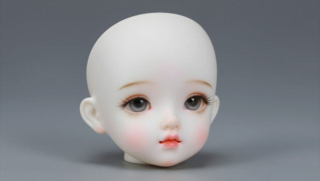 Delicate porcelain doll head with pale skin and painted features