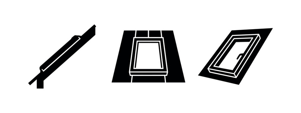 Attic and roof window icons: skylight, dormer window, architectural elements