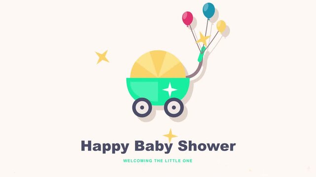 Animated Baby Carriage with Balloons Moving Across Screen