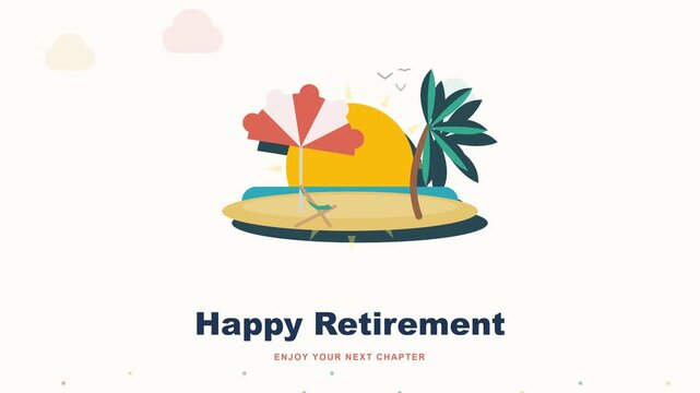 Illustrated Tropical Island Featuring Palm Tree and Beach Umbrella