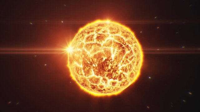 Full Shining Sun Sphere Crack Emitting Heat and Light Energy for Renewable Solar Power Concept in Deep Space.