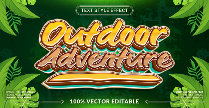 Editable Outdoor Adventure text effect vector with bold nature-inspired typography. Perfect for outdoor events, adventure branding, posters, banners, and social media designs.