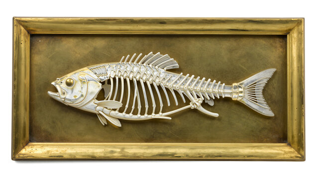 Vintage brass taxidermy mount frame depicting fish skeleton