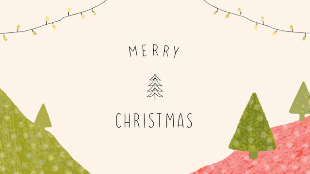Christmas trees and string lights watercolor holiday illustration