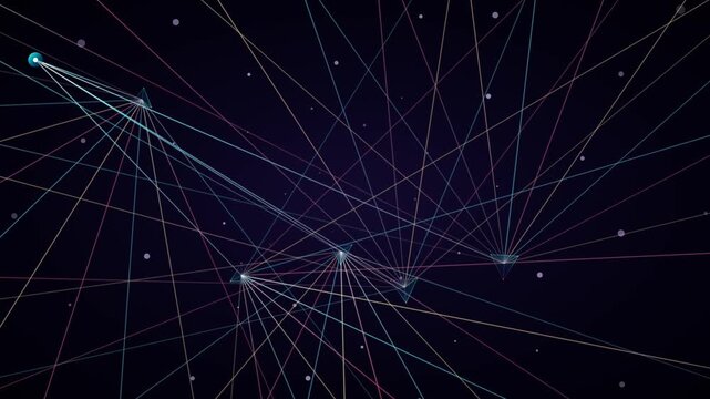 Dynamic Visualization Of Abstract Data Network Connections In Blue And Red Hues