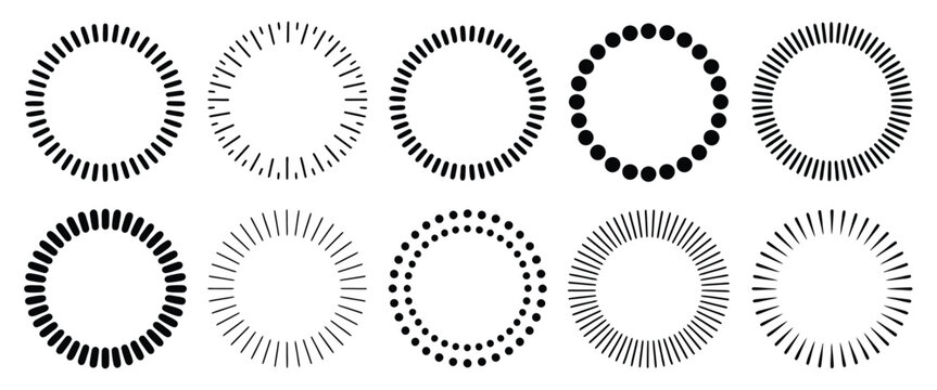 Circle dashes set, circular scale markings, blank clock face indicators