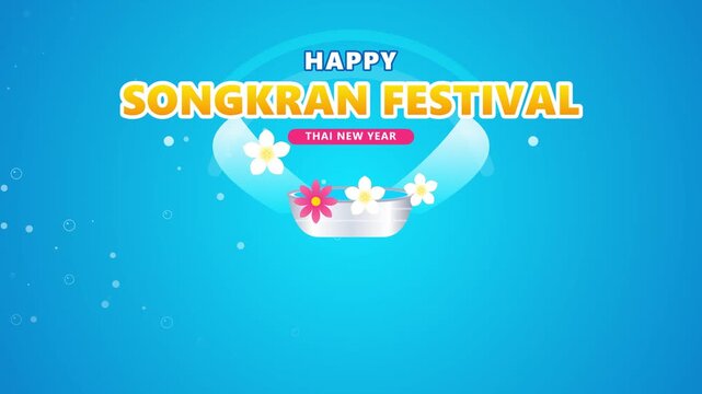 Animated Text and Floral Designs Appearing on Blue Background