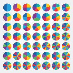 Fototapeta premium Colorful pie chart circle set. Vector infographic elements for data visualization design.