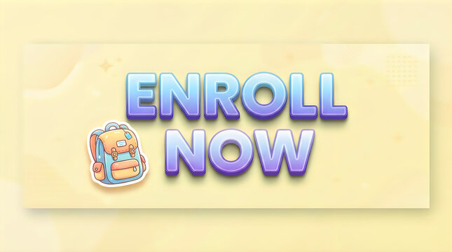 3D render of Enroll Now text with a student backpack illustration isolated on transparent background for educational marketing and school registration campaigns.