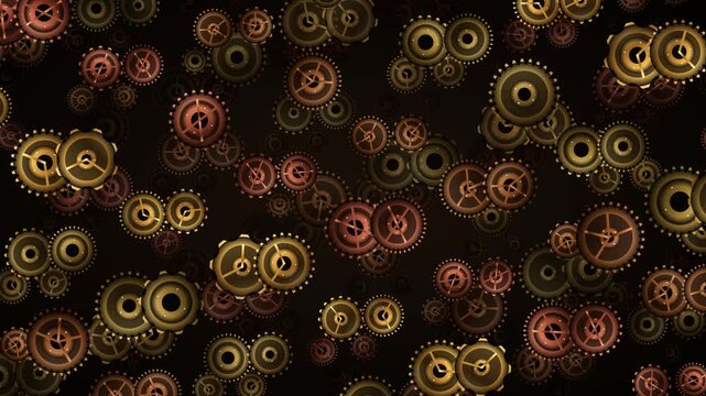 Seamless Looping Steampunk Gears Rotating And Interlocking In A Continuous Animated Pattern
