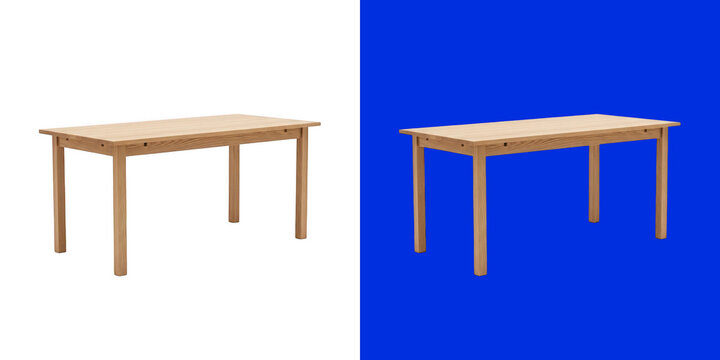 Simple rectangular wooden dining table with four legs for home kitchen or office workspace