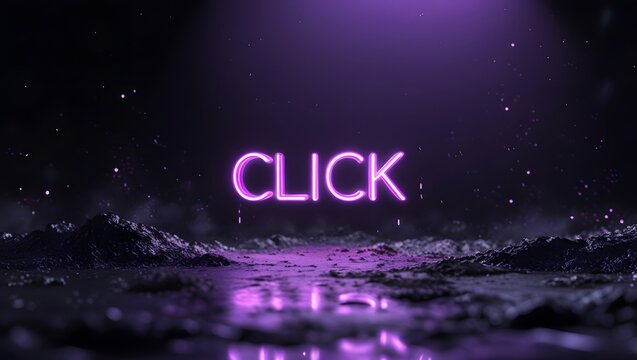Cinematic Purple Neon CLICK 3D Text with Volumetric Lighting