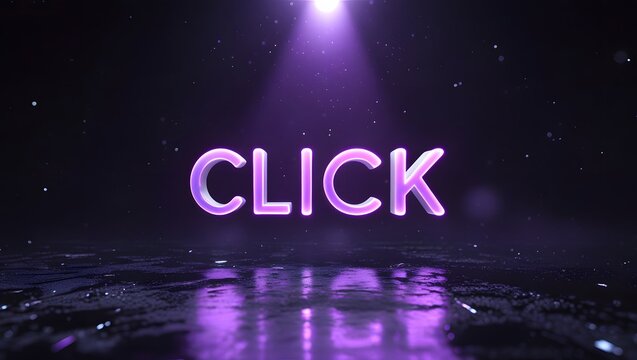 Glowing CLICK Neon Typography in Futuristic Cyberpunk Dark Scene