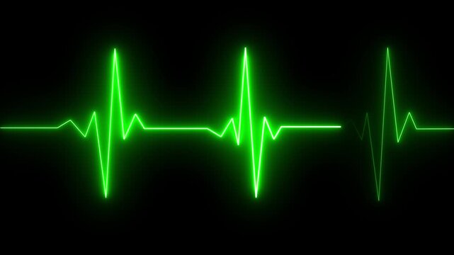 Neon heart beat line animation concept. Heartbeat and pulse rate signal. ECG heartbeat flatline Vibrant Red Electrocardiogram