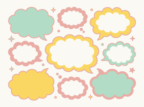 Pastel speech bubbles set. Cute drawn thought clouds for social media design.