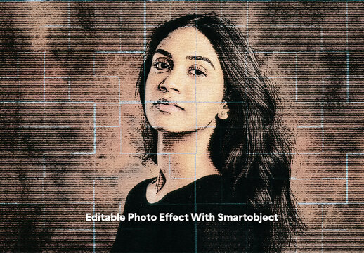Retro Halftone Photo Effect Template with Vintage Print Texture
