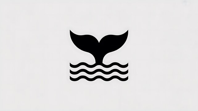 Black whale tail icon with ocean waves