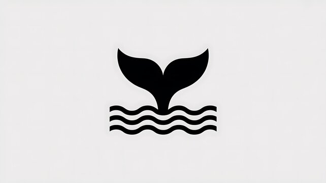 Black whale tail icon with ocean waves
