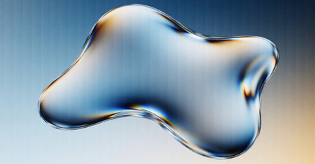 Obraz premium Abstract chrome liquid glass blob background with blue gradient reflective shape