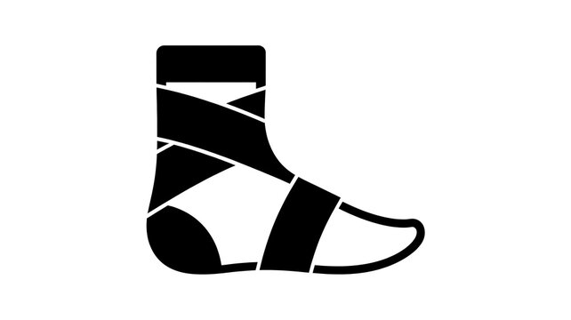Black ankle icon with medical bandage wrap