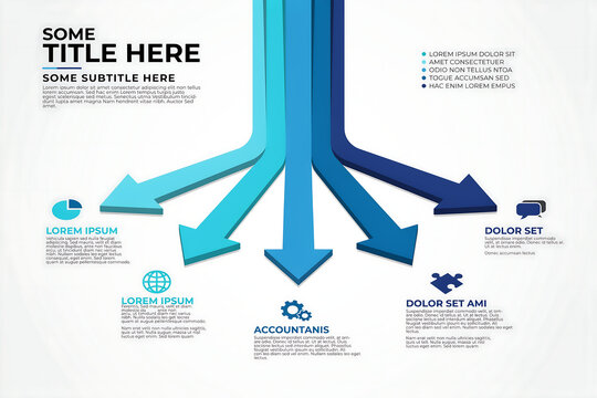 Professional business infographic template featuring five spreading blue arrows infographic business template strategy presentation planning corporate management graphics structure analysis