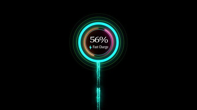 Charging phone really fast, using special turbo charge technology. Quick speed charging of a mobile phone. Fictional Interface.