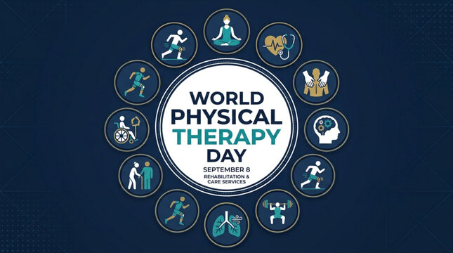 World Physical Therapy Day Vector Poster with Rehabilitation Icons