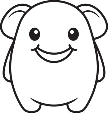 Funny round monster outline character with big smile for coloring and children activities.