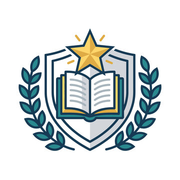 Academic shield with book and star emblem.