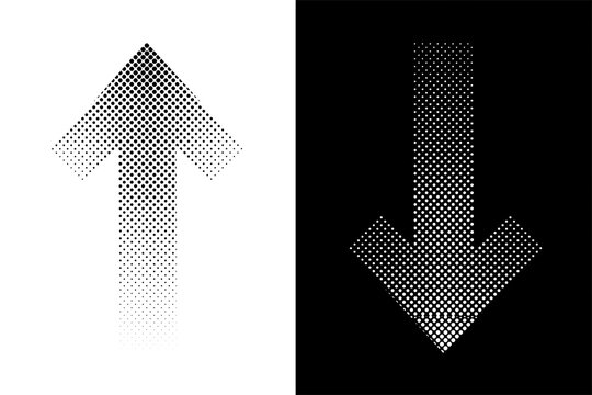 Halftone gradient style up and down directional arrows with halftone direction navigation abstract business illustration contrast