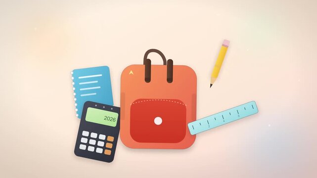Animated School Supplies Moving and Appearing on a Light Background