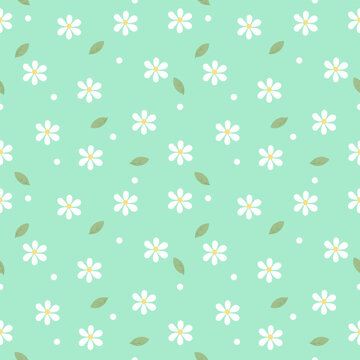 Cute Mint Green Daisy Flower Seamless Pattern Background