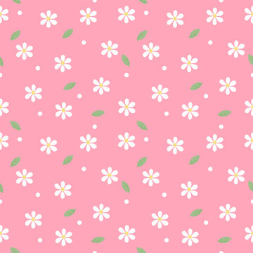 Cute Soft Pink Daisy Flower Seamless Pattern Background