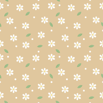 Cute Beige Pastel Daisy Flower Seamless Pattern Background