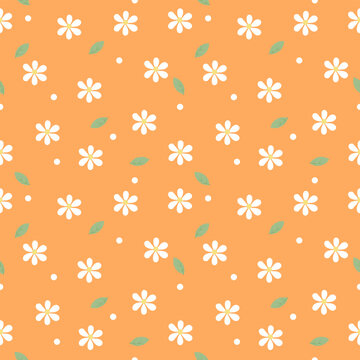 Cute Orange Pastel Daisy Flower Seamless Pattern Background