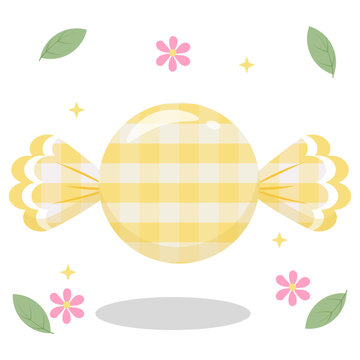 Cute Yellow Pastel Gingham Candy with Flower and Leaf Decoration