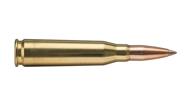 Single brass rifle bullet cartridge
