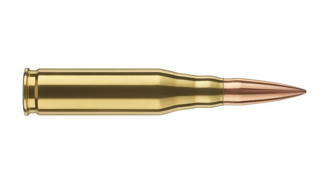 Single brass rifle cartridge bullet