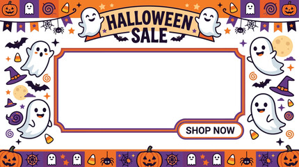 Naklejka premium Amazing Halloween Sale with Cute Ghosts and Pumpkins - A Spooktacular Celebration