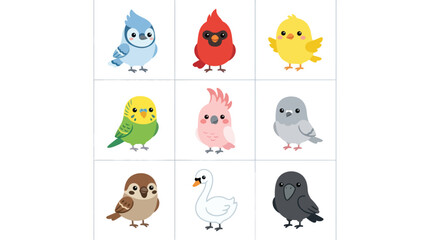 Collection of diverse cute birds illustration © BIGO