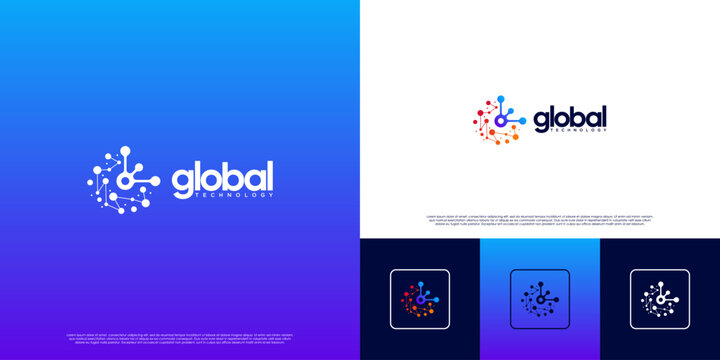 digital technology logo, with abstract shapes of interconnected molecules, electrical network systems, graphic illustration design.