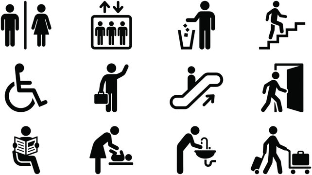 Set of public service and navigation icons for buildings.