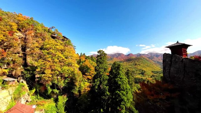 秋の山寺（立石寺）【山形県山形市】参道より納経堂を望む風景