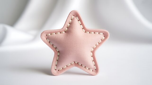 Pink leather star shape with white stitching